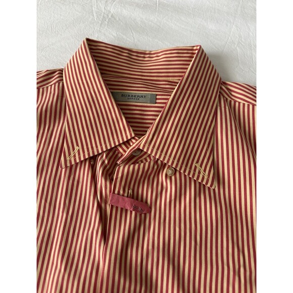Burberry London Men’s XL Red Yellow Striped Button-Up Long Sleeve Shirt - Picture 2 of 8